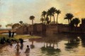 川の端で水浴びする人たち アラブ ジャン・レオン・ジェローム